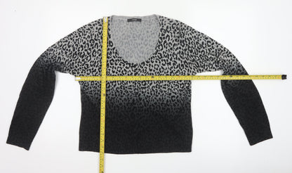 George Women’s Grey Black Leopard Print Scoop Neck Jumper UK 14