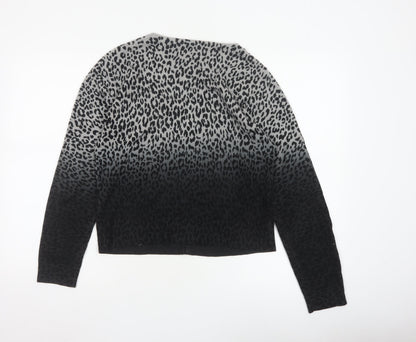 George Women’s Grey Black Leopard Print Scoop Neck Jumper UK 14