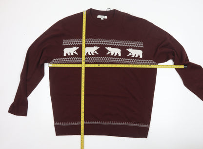 Marks & Spencer Men's Brown 2XL Polar Bear Fair Isle Knit Pullover Jumper