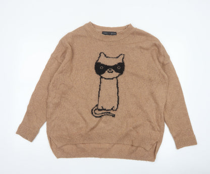Topshop Petite Women’s Brown Cat Mohair Blend Knit Jumper UK 10