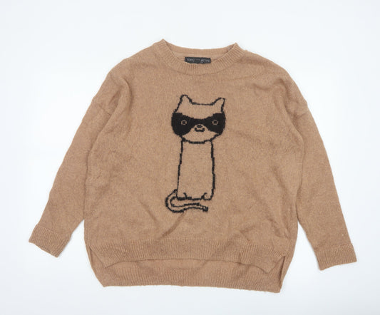 Topshop Petite Women’s Brown Cat Mohair Blend Knit Jumper UK 10