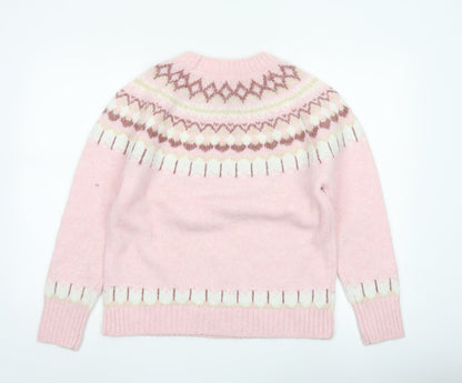 Primark Women Pink S Fair Isle Knit Crew Neck Jumper