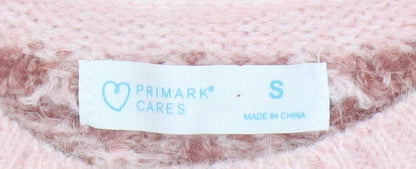 Primark Women Pink S Fair Isle Knit Crew Neck Jumper