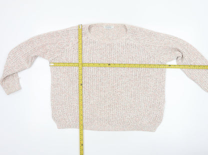 Marks & Spencer Women Ivory Pink Glitter Chunky Knit V-Neck Jumper UK 16