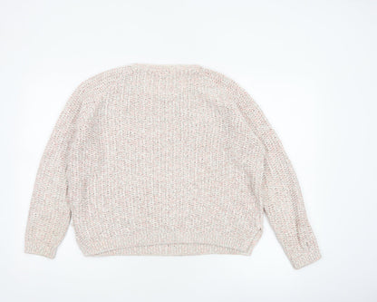 Marks & Spencer Women Ivory Pink Glitter Chunky Knit V-Neck Jumper UK 16