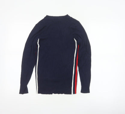 Marks and Spencer Women Blue UK 10 Ribbed Striped Mock Neck Jumper