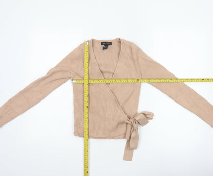New Look Women’s Beige UK 8 Rib Knit V-Neck Wrap Jumper Belted