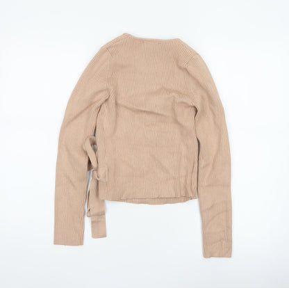 New Look Women’s Beige UK 8 Rib Knit V-Neck Wrap Jumper Belted