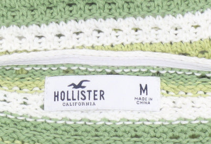 Hollister Women Green White Striped Crochet Halter Cropped Tank Top M