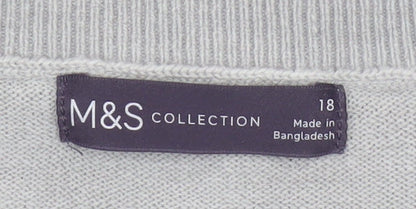 Marks and Spencer Women Grey White Stripe Knit Jumper Size 18