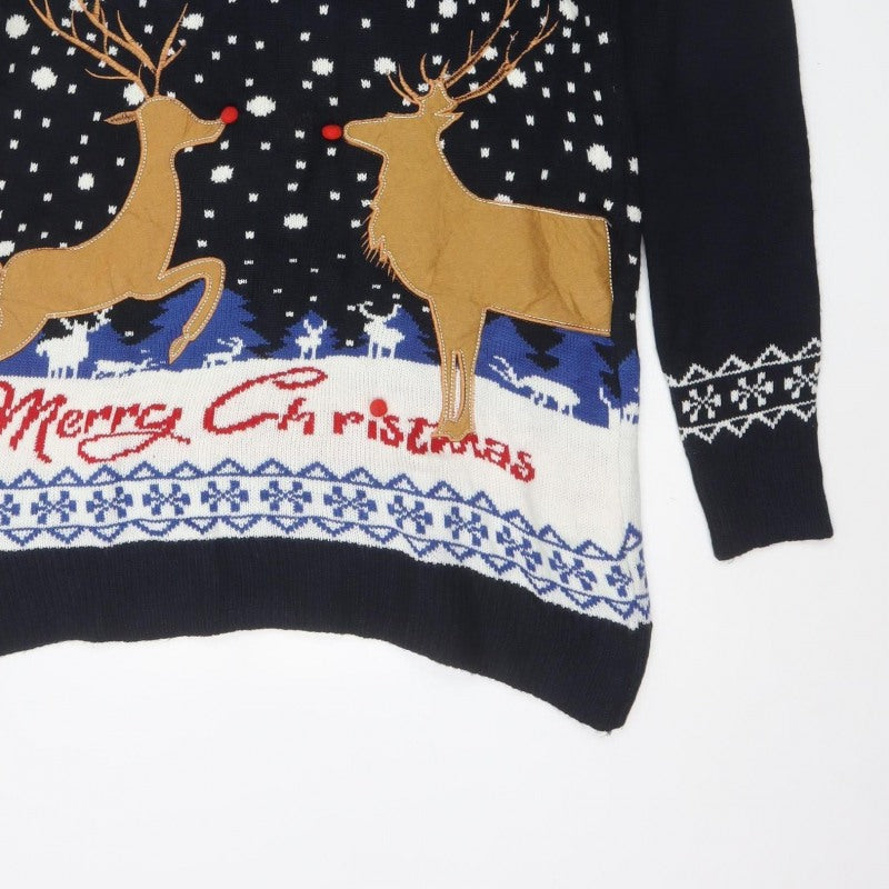 You Look Ugly Today Men's Black XL Christmas Reindeer Knit Pullover