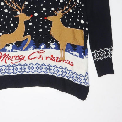 You Look Ugly Today Men's Black XL Christmas Reindeer Knit Pullover