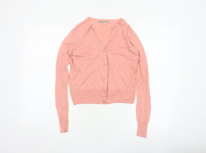 COS Women Pink XS Cotton V-Neck Button Knit Cardigan