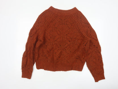F&F Women’s Brown UK 12 Cable Knit Raglan Sleeve Jumper