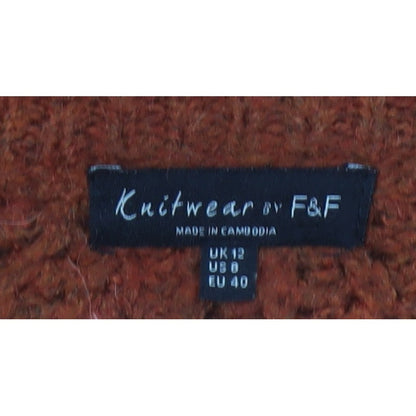 F&F Women’s Brown UK 12 Cable Knit Raglan Sleeve Jumper