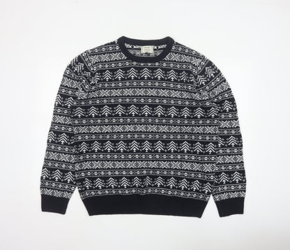 George Men’s Black L Fair Isle Acrylic Crew Neck Pullover Jumper