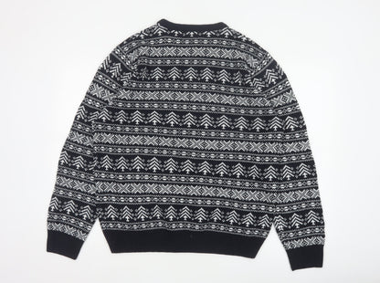 George Men’s Black L Fair Isle Acrylic Crew Neck Pullover Jumper