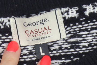 George Men’s Black L Fair Isle Acrylic Crew Neck Pullover Jumper