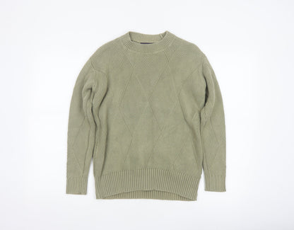 M&S Women’s Green XS Geometric Cotton Knit Crew Neck Jumper
