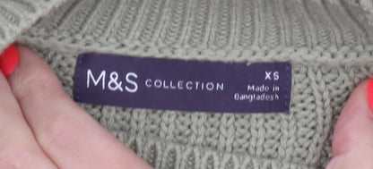 M&S Women’s Green XS Geometric Cotton Knit Crew Neck Jumper