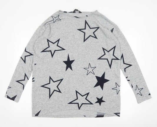 LTS Women’s Grey Star Print Long Sleeve Pullover Jumper UK 12