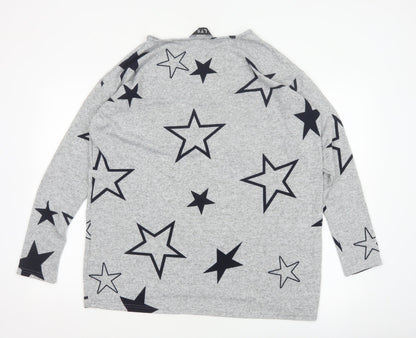 LTS Women’s Grey Star Print Long Sleeve Pullover Jumper UK 12