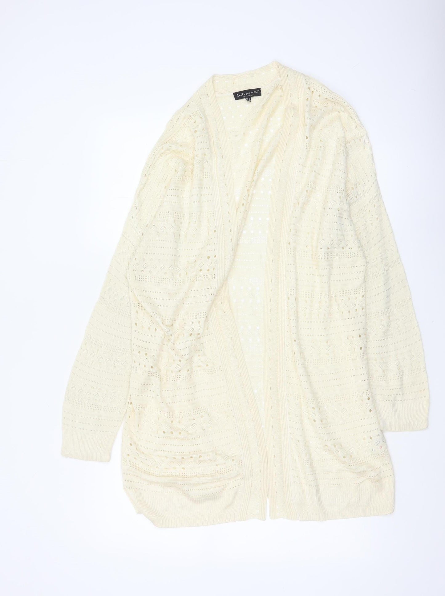 Knitwear by F&F Women Ivory UK 14 Open Knit Long Cardigan