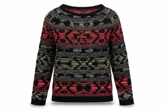 Warehouse Women’s Multicoloured Aztec Knit Jumper UK 12 Crew Neck