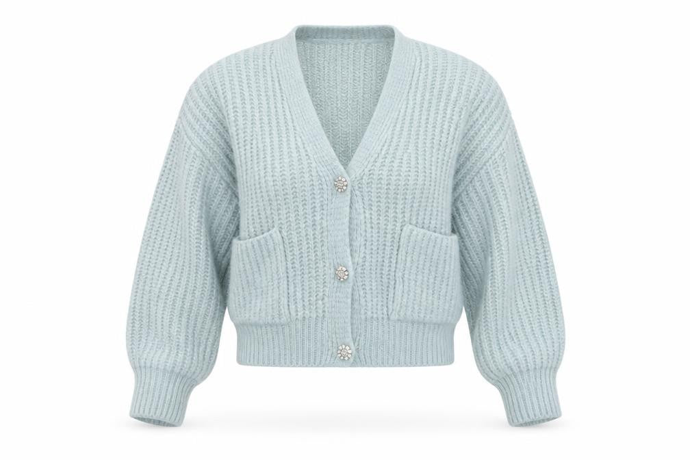 Zara Women Blue Size S Chunky Knit V-Neck Button Cardigan