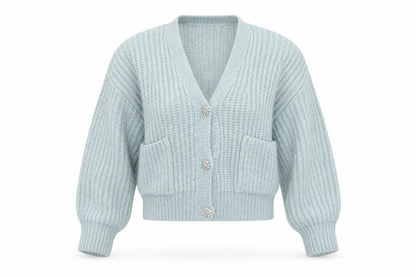 Zara Women Blue Size S Chunky Knit V-Neck Button Cardigan
