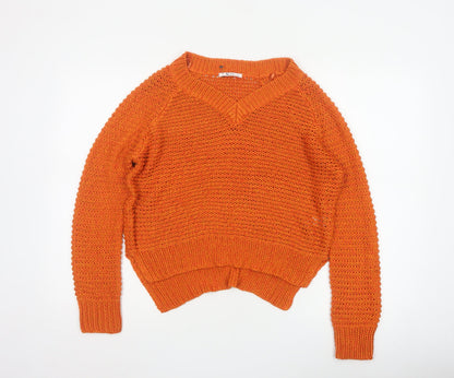 TU Women Orange Size 10 Open-Knit Crew Neck Raglan Jumper