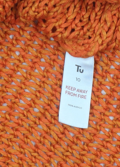 TU Women Orange Size 10 Open-Knit Crew Neck Raglan Jumper
