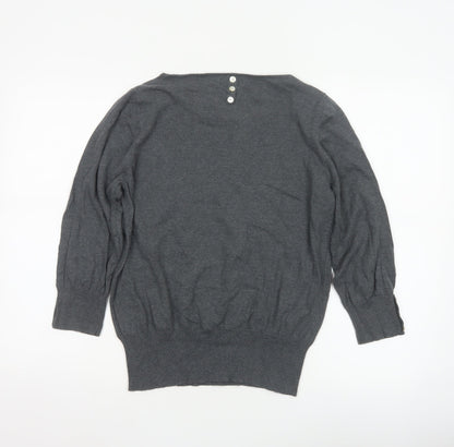 Next Women’s Grey Size 16 Modal Knit Scoop Neck Button Jumper