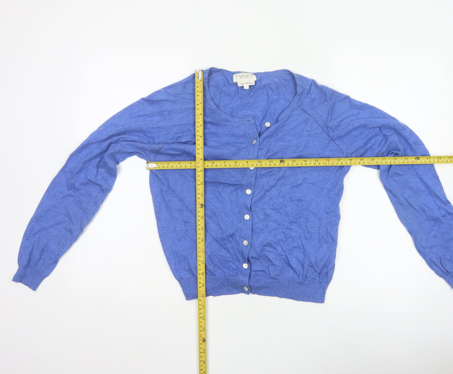Next Women Blue Cotton Blend Button Cardigan UK 12 Long Sleeve
