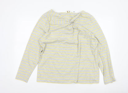 Cotton Traders Women Grey Yellow Striped Twist Neck Jersey Top UK 18