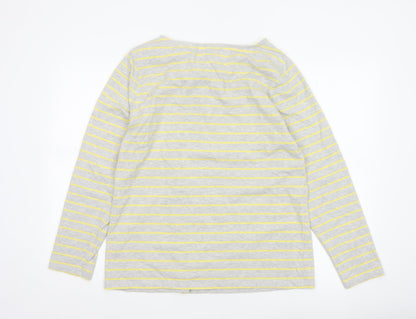 Cotton Traders Women Grey Yellow Striped Twist Neck Jersey Top UK 18