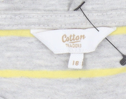 Cotton Traders Women Grey Yellow Striped Twist Neck Jersey Top UK 18
