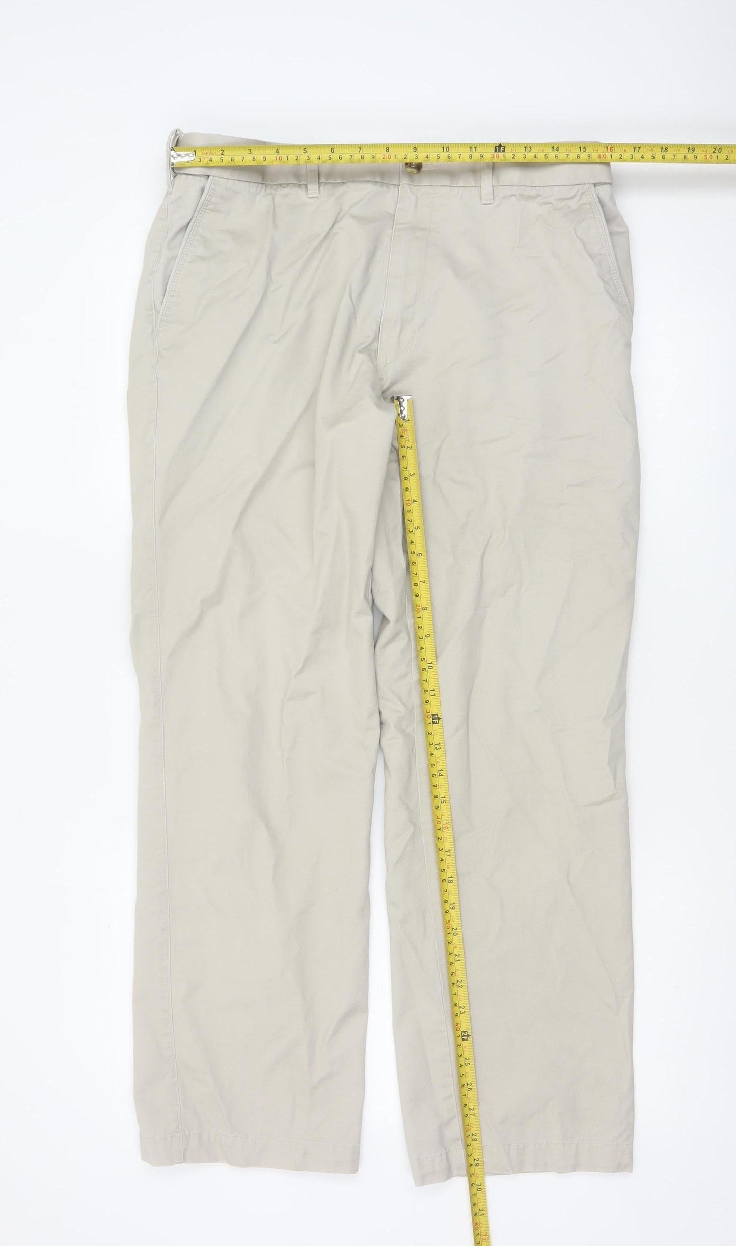 Marks Spencer Men's Beige 34W 31L Stormwear Cotton Chino Trousers