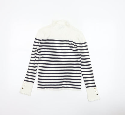 Et Vous Women’s White Navy Stripe High Neck Knit Jumper Size 12