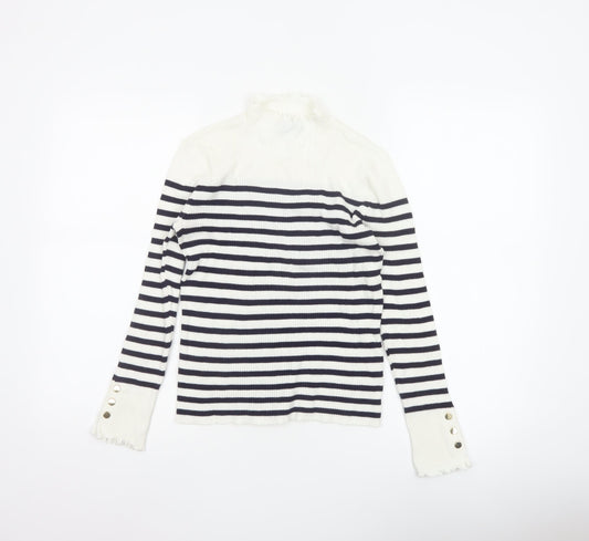 Et Vous Women’s White Navy Stripe High Neck Knit Jumper Size 12