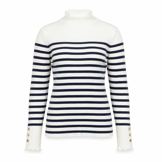 Et Vous Women’s White Navy Stripe High Neck Knit Jumper Size 12
