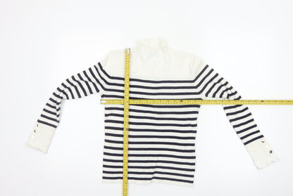 Et Vous Women’s White Navy Stripe High Neck Knit Jumper Size 12