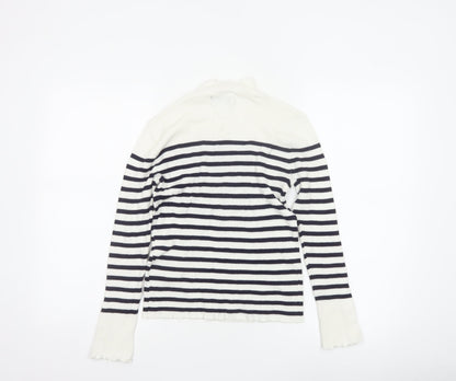 Et Vous Women’s White Navy Stripe High Neck Knit Jumper Size 12