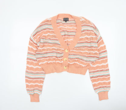 Major Women’s Peach Stripe Open-Knit Button Cardigan Size L