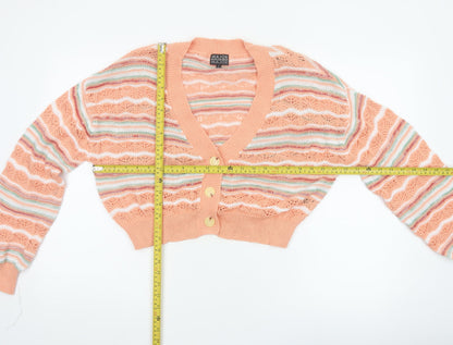 Major Women’s Peach Stripe Open-Knit Button Cardigan Size L