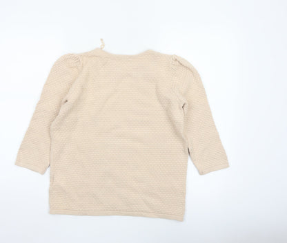 COS Women’s Beige M Cotton Textured Knit Raglan Sleeve Jumper