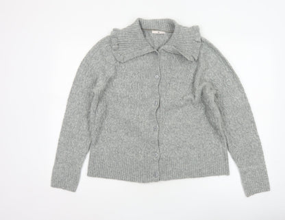 Tu Women’s Grey Cable-Knit Collared Button Cardigan Size 14
