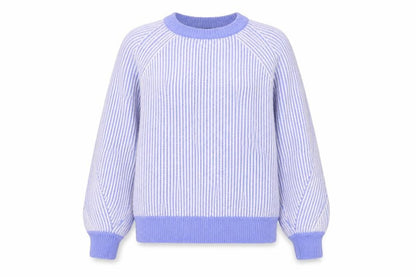Marks and Spencer Women Blue M Rib Knit Striped Raglan Jumper