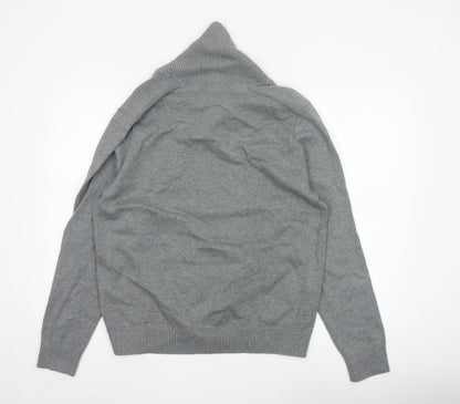Nautica Men’s Grey M Cotton Shawl Collar Logo Pullover Jumper
