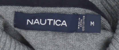 Nautica Men’s Grey M Cotton Shawl Collar Logo Pullover Jumper